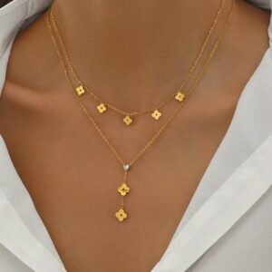 Collier fleur diamant double