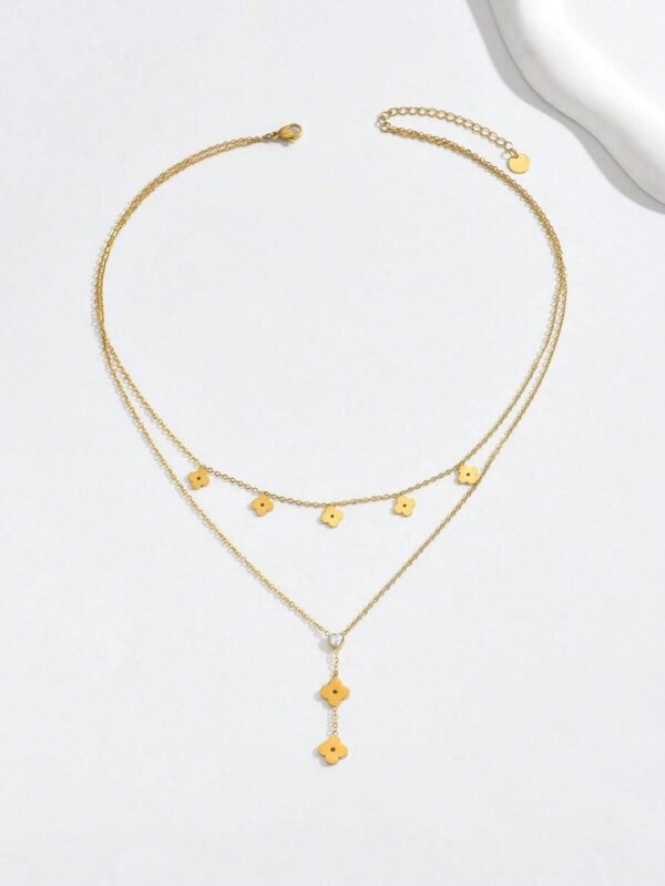 Collier fleur diamant double – Image 6