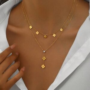 Collier fleur diamant double