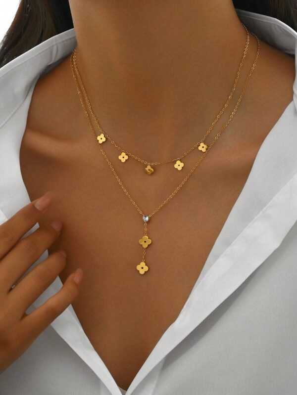 Collier fleur diamant double – Image 2