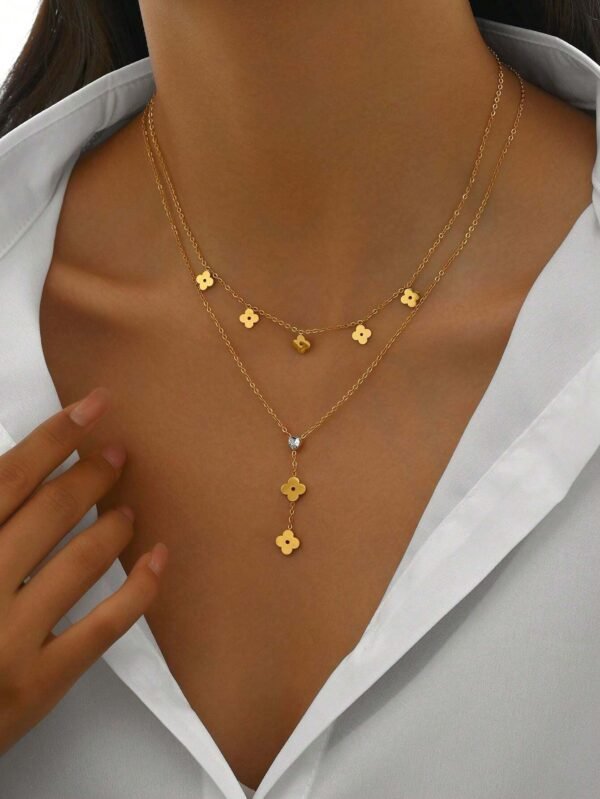 Collier fleur diamant double – Image 15