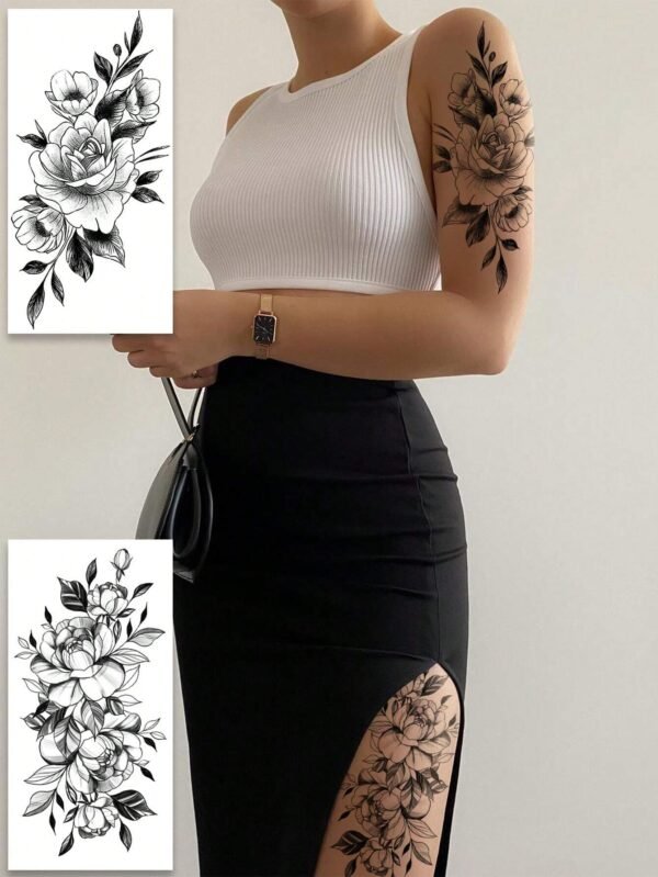 5 pcs tatouage floral noir – Image 2