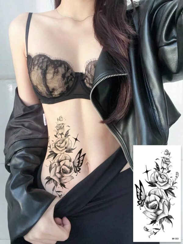 5 pcs tatouage floral noir – Image 4