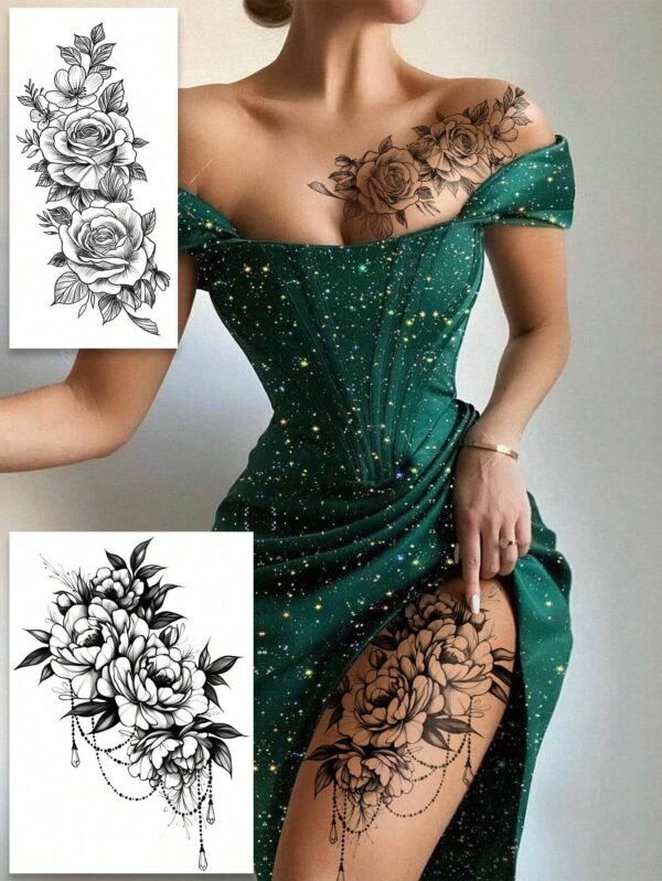 5 pcs tatouage floral noir – Image 3