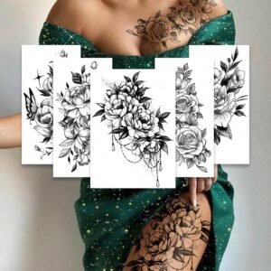 5 pcs tatouage floral noir