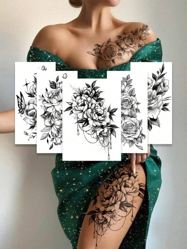 5 pcs tatouage floral noir
