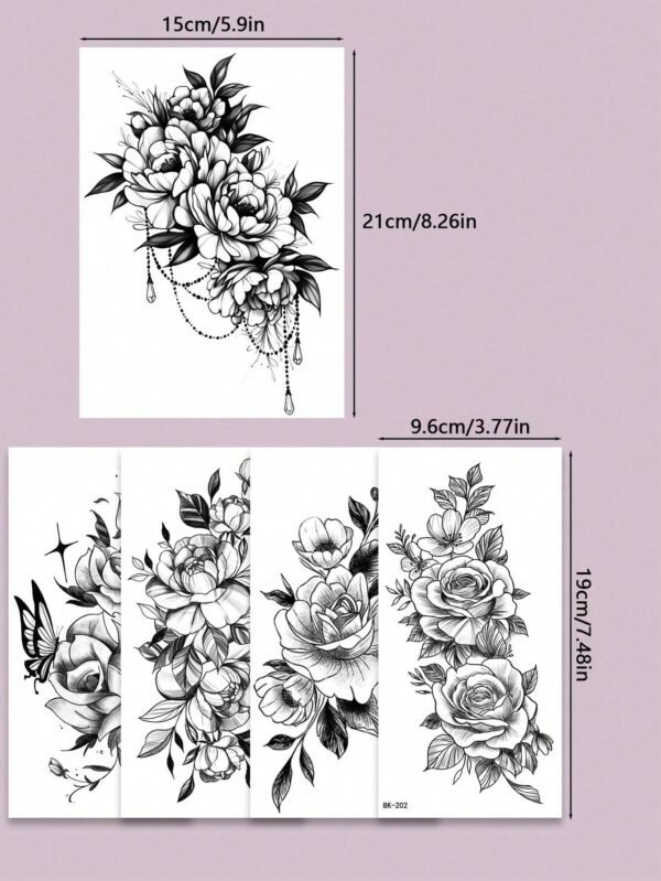 5 pcs tatouage floral noir – Image 5