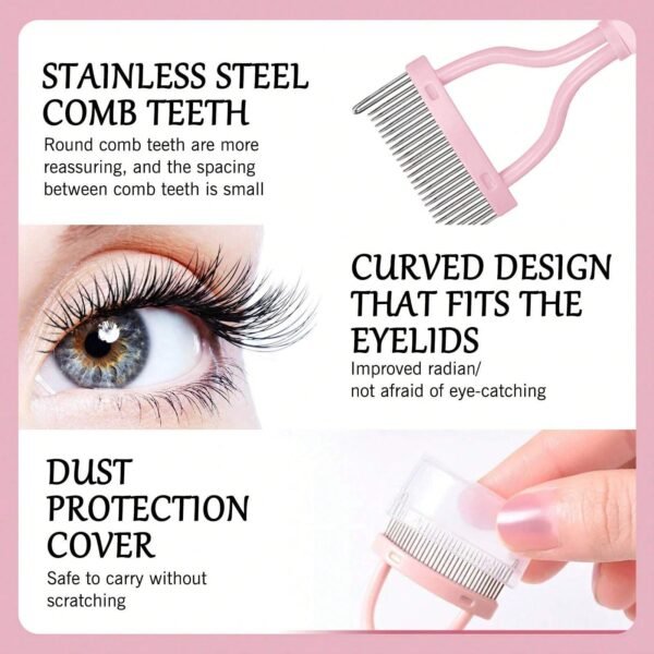 1 pc peigne acier cils rose – Image 2