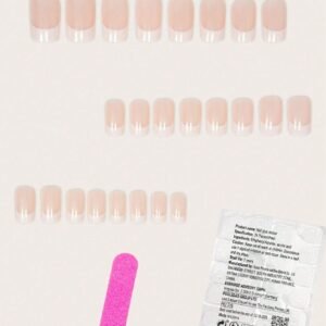 24 pcs ongles carrés glitter rose