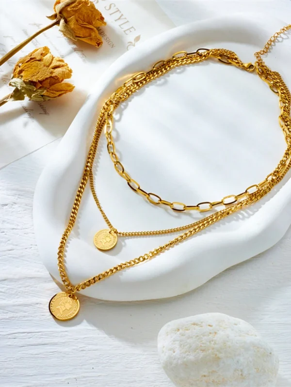 Collier double couche gravé – Image 3