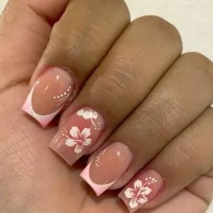 24 pcs ongles carrés fleurs 3D