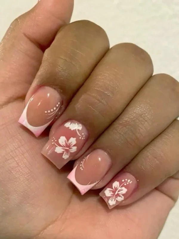 24 pcs ongles carrés fleurs 3D