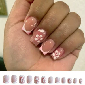 24 pcs ongles carrés fleurs 3D