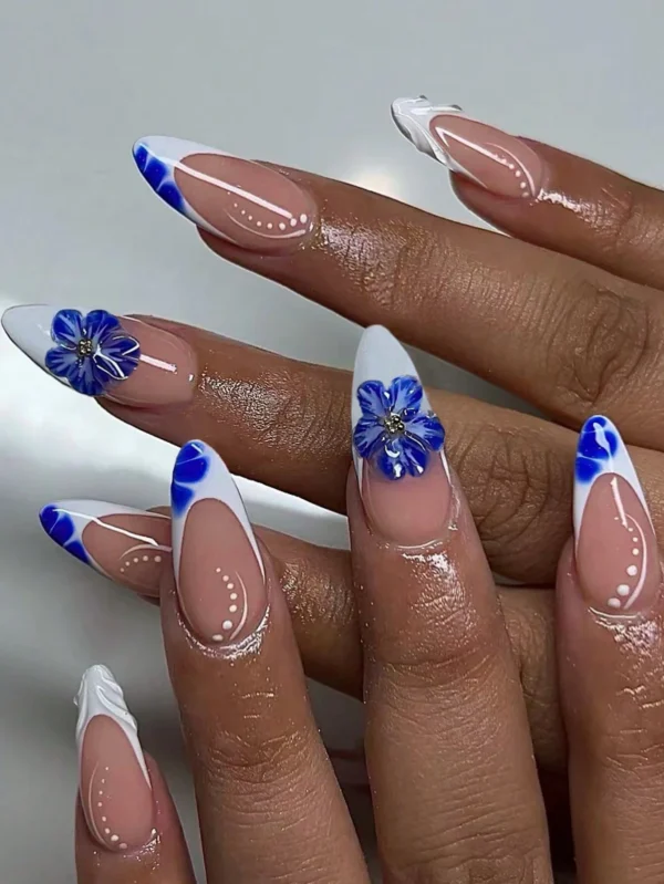 24 pcs ongles amande French 3D gel