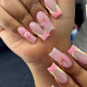 24 pcs ongles carrés fleurs