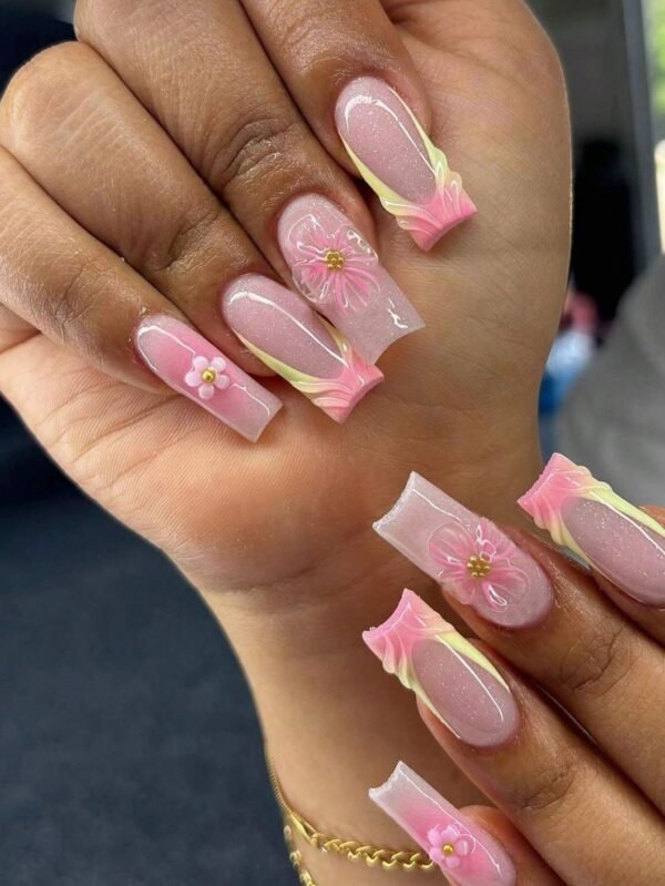24 pcs ongles carrés fleurs