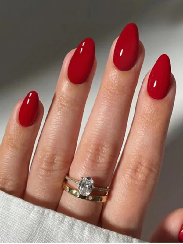 30 pcs ongles amande rouge vintage
