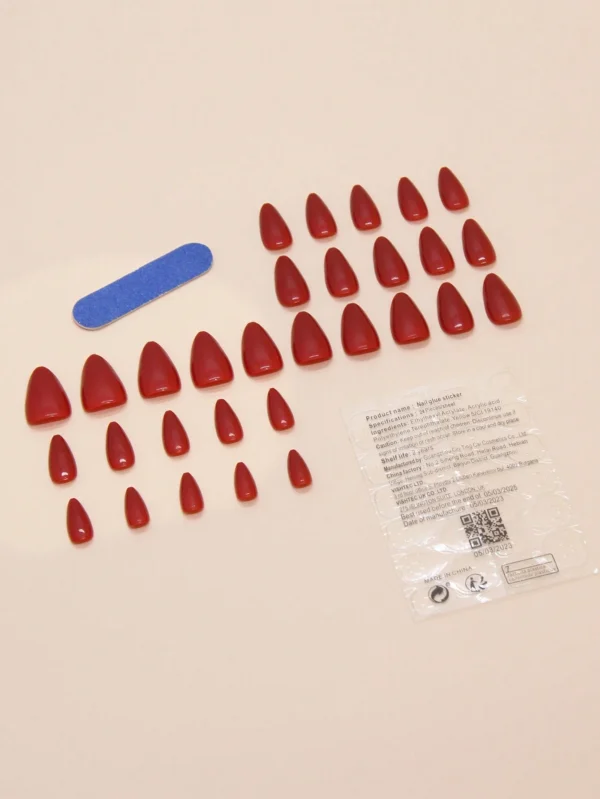 30 pcs ongles amande rouge vintage – Image 2