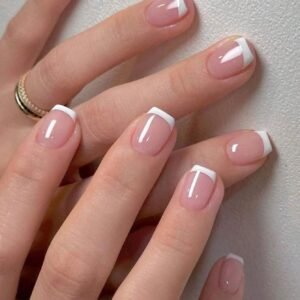24 pcs ongles courts rose blanc