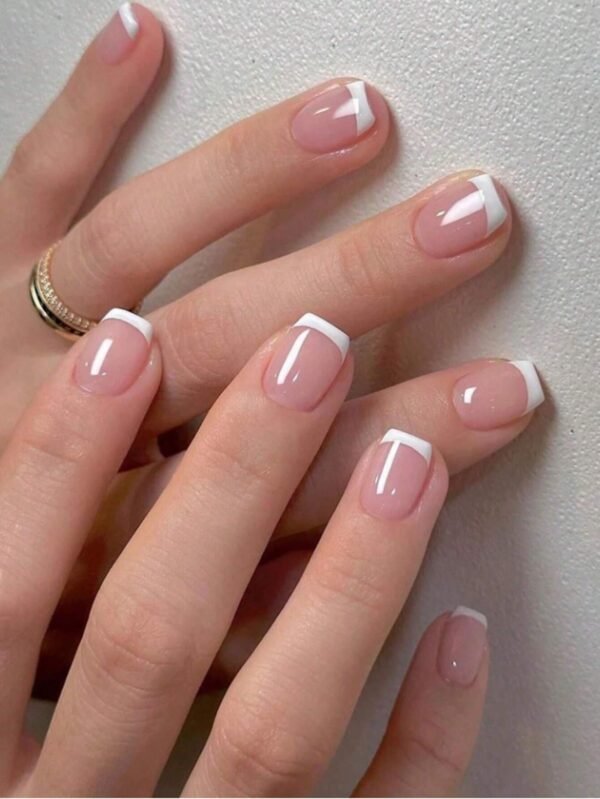 24 pcs ongles courts rose blanc