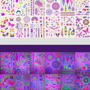 12 feuilles tatouages fluorescents