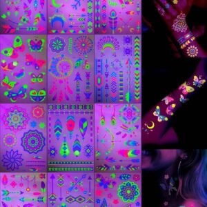 12 feuilles tatouages fluorescents