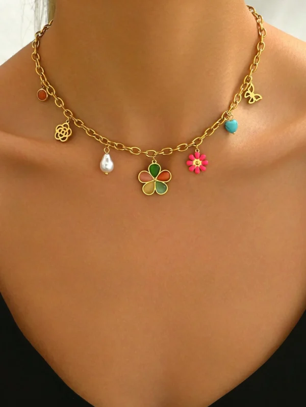 Collier Fleur Papillon Multicole – Image 2