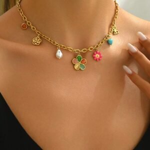 Collier Fleur Papillon Multicole