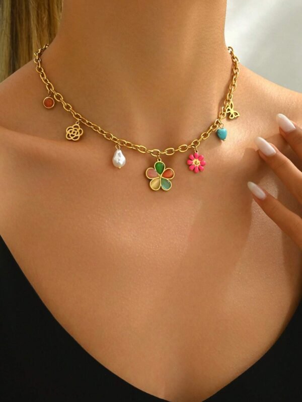 Collier Fleur Papillon Multicole