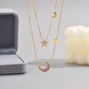 Collier Étoiles Coquillage Violet
