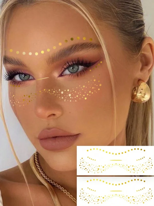 2 pcs tatouage doré visage