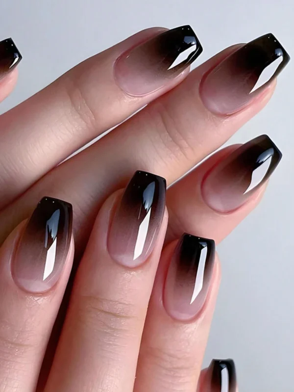 24 pcs ongles cercueil rose noir
