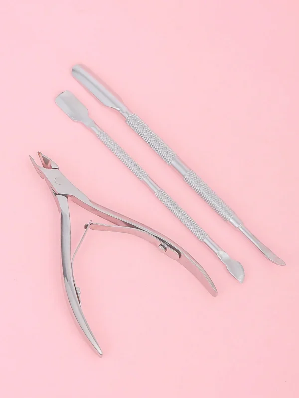 3 pcs outils cuticules inox – Image 3