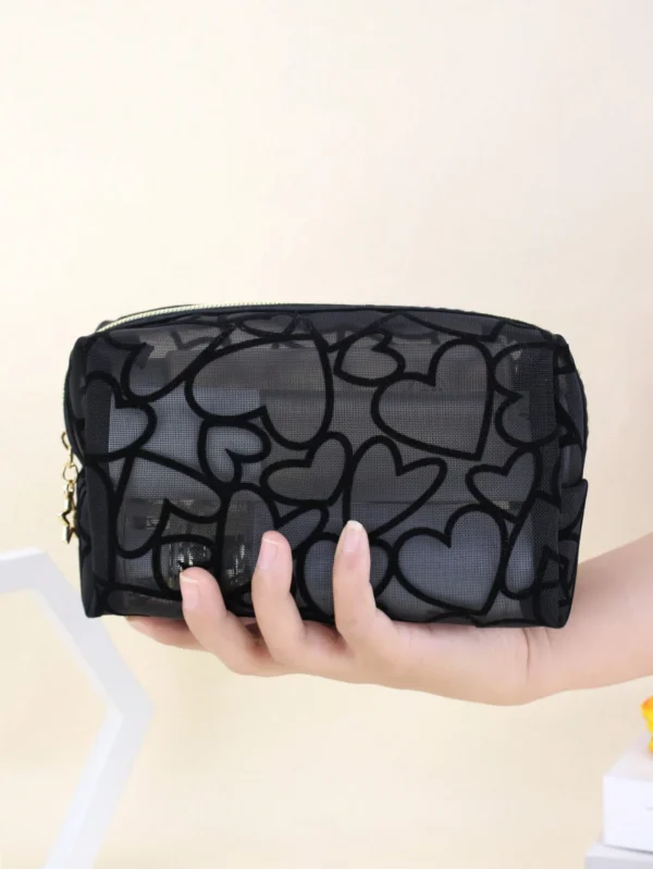 1 pc Sac maquillage cœur floculé – Image 6