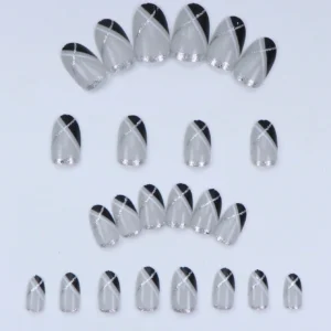 24 pcs ongles ovales noir blanc