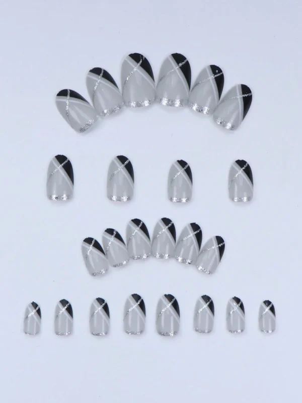 24 pcs ongles ovales noir blanc – Image 2