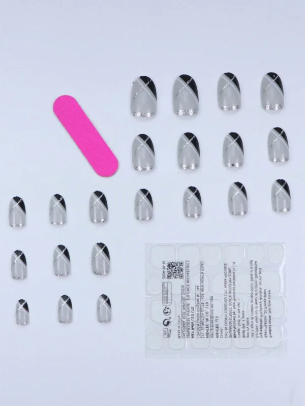 24 pcs ongles ovales noir blanc – Image 3