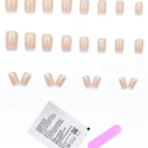 24 pcs ongles carrés nude dorés