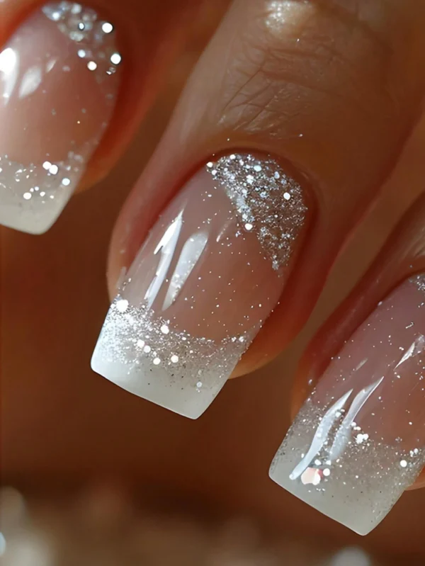 24 pcs ongles carrés nude dorés