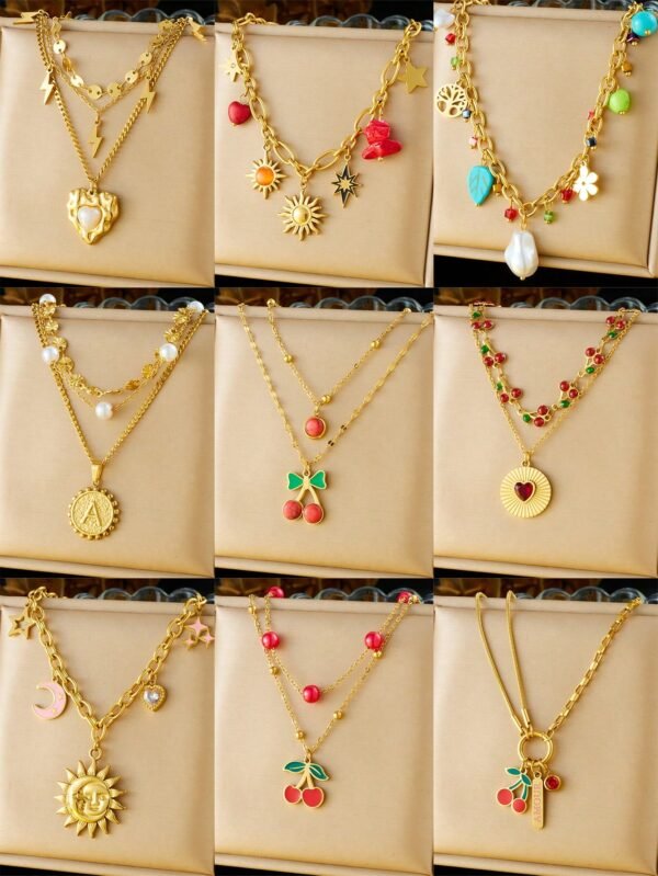 Collier cœur cerise multi