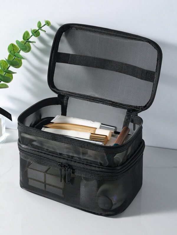 1 pc Sac maquillage transparent noir – Image 3