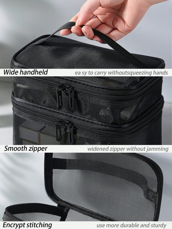 1 pc Sac maquillage transparent noir – Image 6