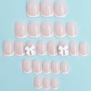 24 pcs ongles courts French nœud