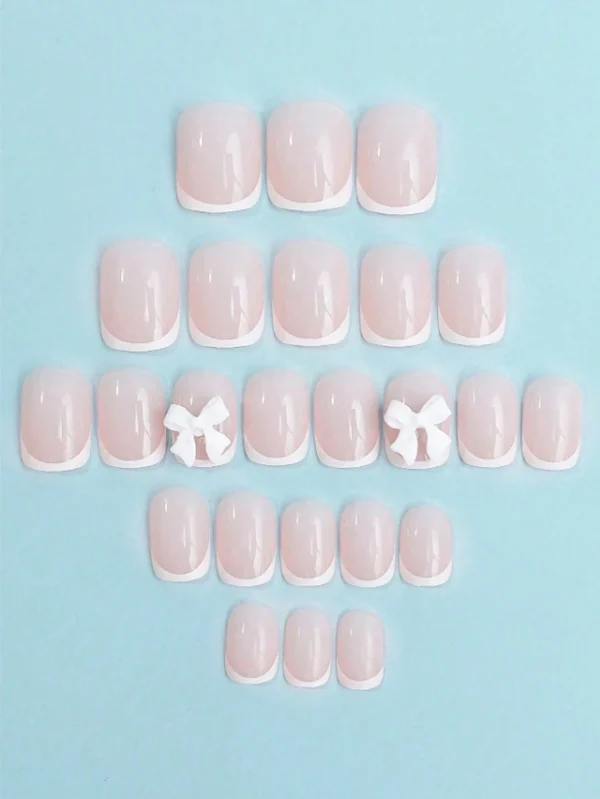 24 pcs ongles courts French nœud – Image 2