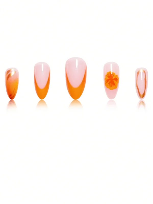 24 pcs ongles amande orange doré – Image 6