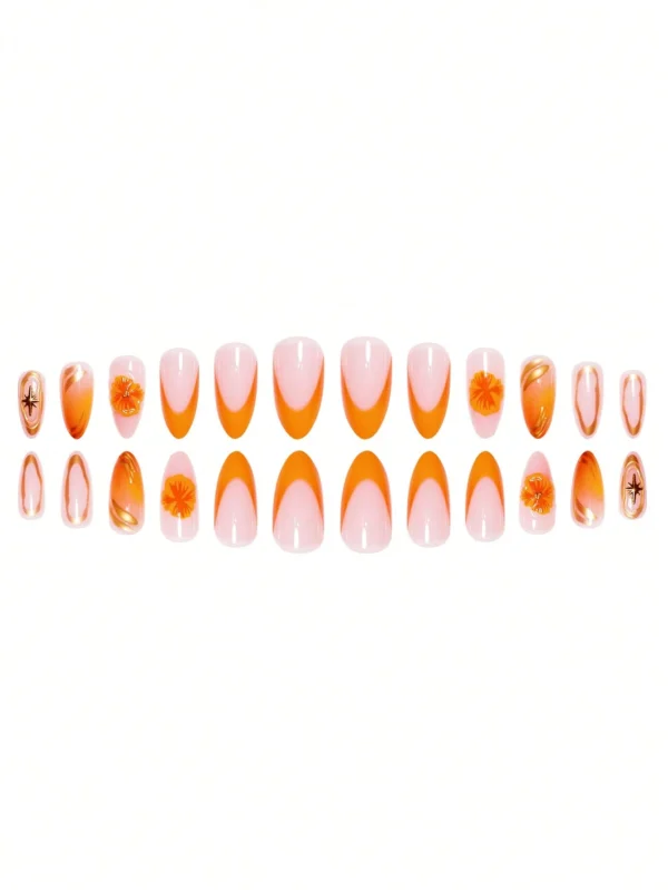 24 pcs ongles amande orange doré – Image 4