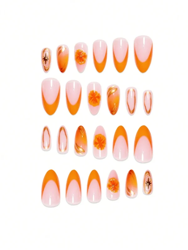 24 pcs ongles amande orange doré – Image 8