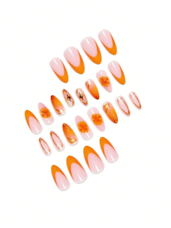 24 pcs ongles amande orange doré – Image 3
