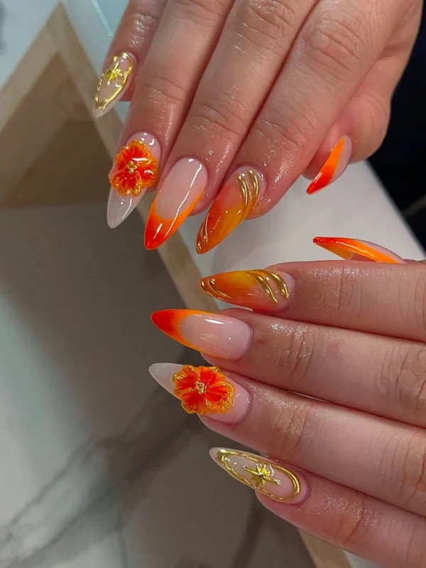 24 pcs ongles amande orange doré – Image 2