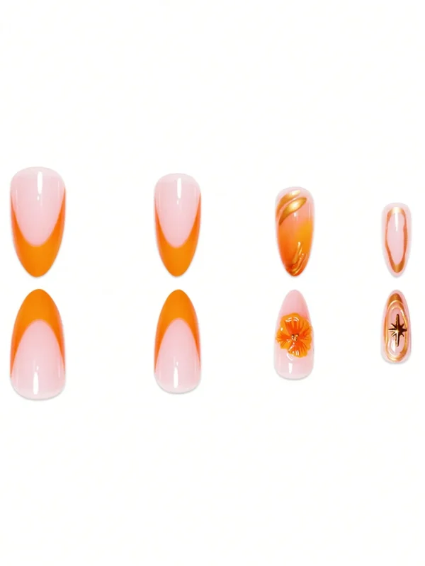 24 pcs ongles amande orange doré – Image 7
